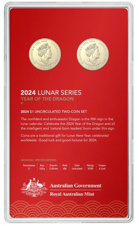 RAM 2024 UNCIRCULATED 2 COIN SET - LUNAR CALENDAR - YEAR OF THE DRAGON