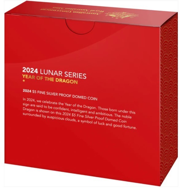 RAM 2024 $5 PROOF DOMED SILVER PROOF COIN- LUNAR CALENDAR - YEAR OF THE DRAGON (LIMIT 1 PER PERSON)