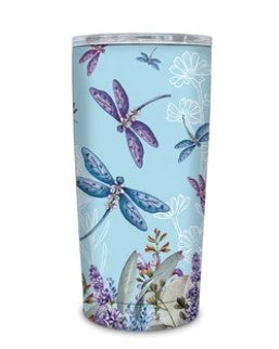 LP TRAVEL MUG S/S DOUBLE WALLED 600ML - LAVENDAR DRAGONFLYS