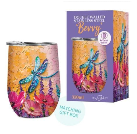 LP S/STEEL DOUBLE WALLED BEVVY 350ML - PLAYFUL DRAGONFLY